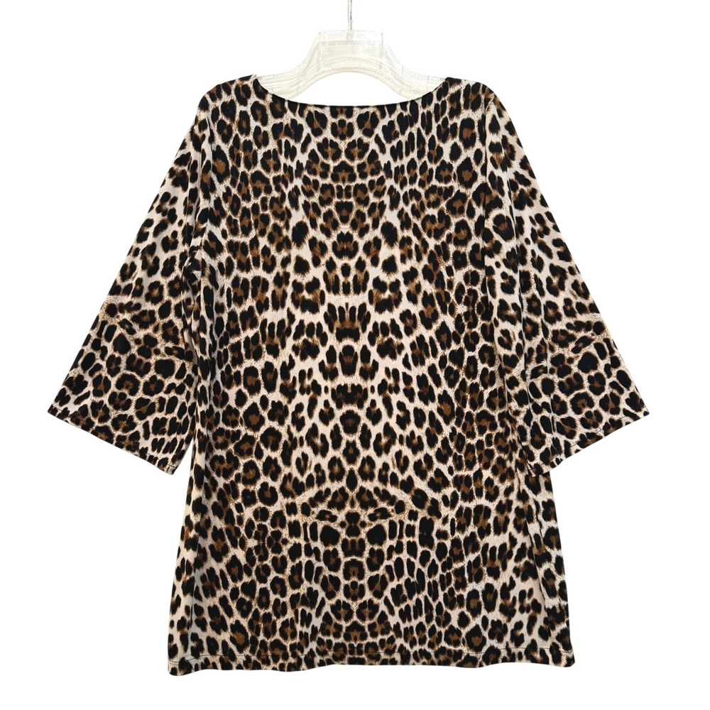 Alfani Womens XL Leopard Print Asymmetrical Neck 3/4 Sleeve‎ Blouse Brown Black